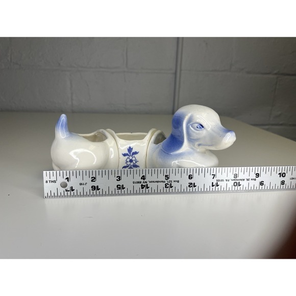 Vtg 1960's 3 Pc. Positional Blue Willow Dog Dachshund Planter Snack Tray Japan - Picture 14 of 15